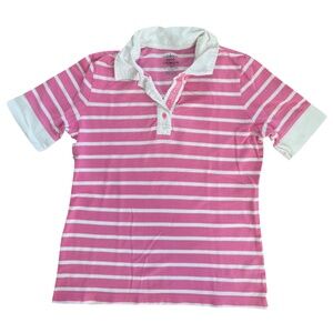 Izod Pink & White Striped Polo • M